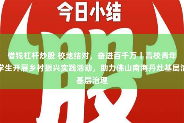 借钱杠杆炒股 校地结对，奋进百千万丨高校青年大学生开展乡村振兴实践活动，助力佛山南海丹灶基层治理