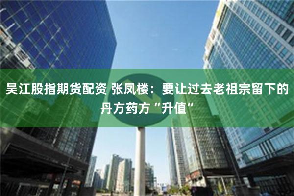 吴江股指期货配资 张凤楼：要让过去老祖宗留下的丹方药方“升值”